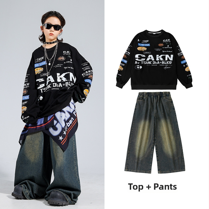 Set hip-hop pentru copii – ținută de scenă modernă, 100% poliester, pentru copii peste 8 ani, primăvară–toamnă 2025