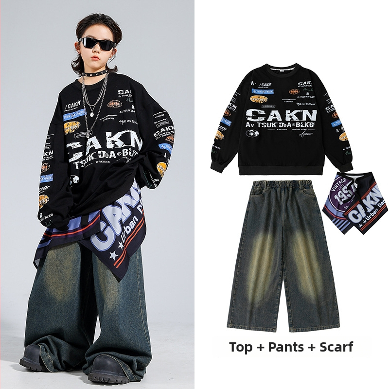 Set hip-hop pentru copii – ținută de scenă modernă, 100% poliester, pentru copii peste 8 ani, primăvară–toamnă 2025