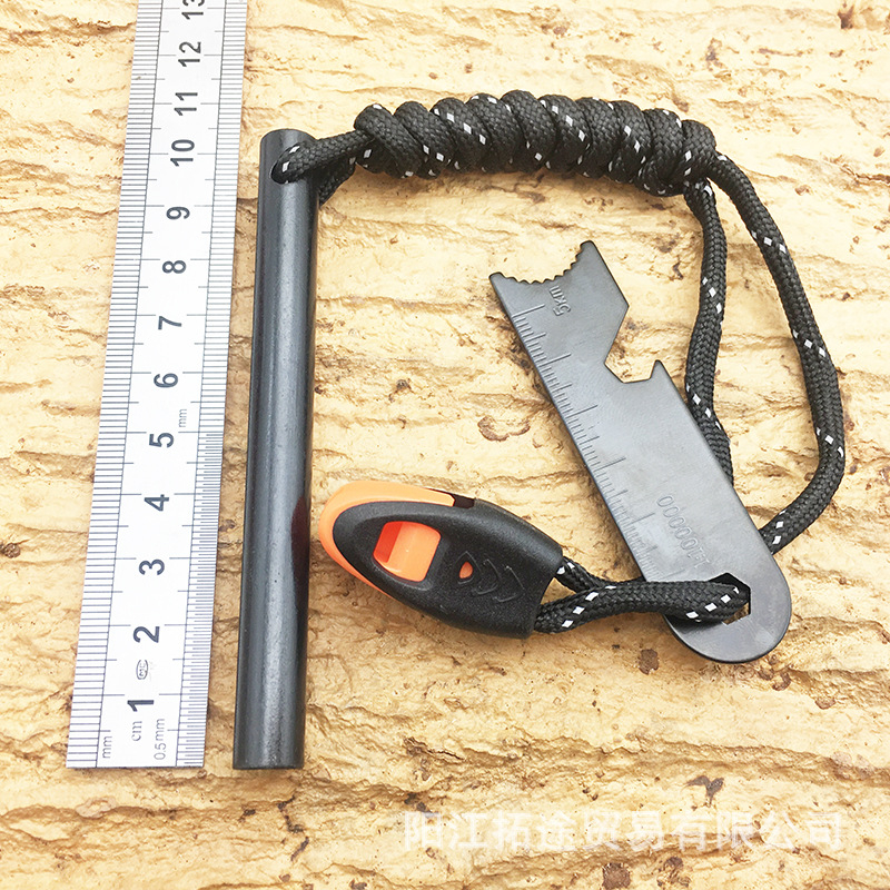 Magnezijska palica za paljenje vatre s flintom, nehrđajući čelik – škrabica, paracord užad i zviždaljka