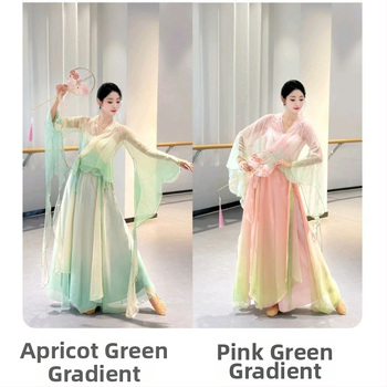 Costum de dans în stil antic cu design gradient, din chiffon și poliester, pentru dans popular