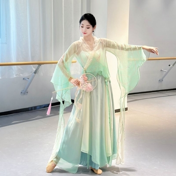 Costum de dans în stil antic cu design gradient, din chiffon și poliester, pentru dans popular