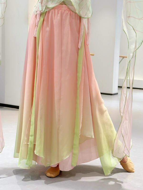 Costum de dans în stil antic cu design gradient, din chiffon și poliester, pentru dans popular