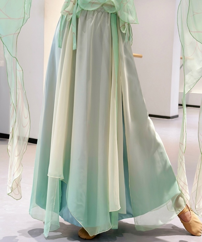 Costum de dans în stil antic cu design gradient, din chiffon și poliester, pentru dans popular