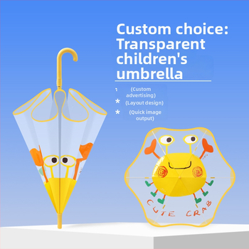 Umbrelă transparentă pentru copii, stil desen animat, cadrul cu 6 arce din fibră, mâner din plastic, închidere automată, personalizare logo