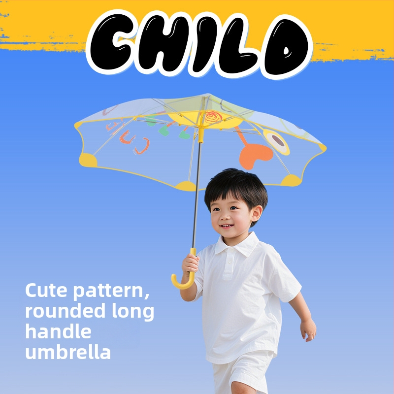 Umbrelă transparentă pentru copii, stil desen animat, cadrul cu 6 arce din fibră, mâner din plastic, închidere automată, personalizare logo