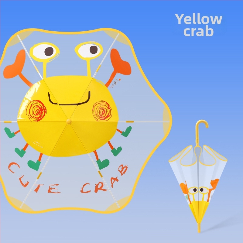 Umbrelă transparentă pentru copii, stil desen animat, cadrul cu 6 arce din fibră, mâner din plastic, închidere automată, personalizare logo