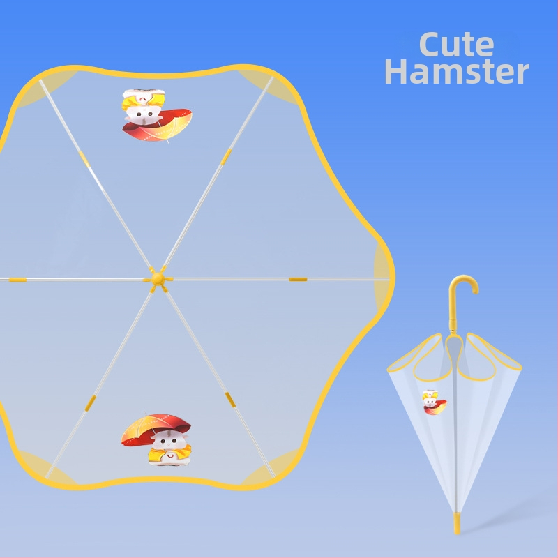 Umbrelă transparentă pentru copii, stil desen animat, cadrul cu 6 arce din fibră, mâner din plastic, închidere automată, personalizare logo