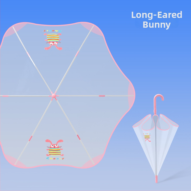 Umbrelă transparentă pentru copii, stil desen animat, cadrul cu 6 arce din fibră, mâner din plastic, închidere automată, personalizare logo