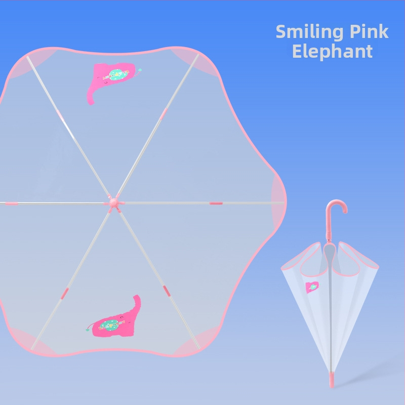 Umbrelă transparentă pentru copii, stil desen animat, cadrul cu 6 arce din fibră, mâner din plastic, închidere automată, personalizare logo