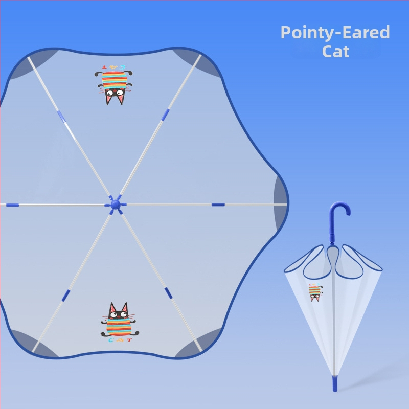 Umbrelă transparentă pentru copii, stil desen animat, cadrul cu 6 arce din fibră, mâner din plastic, închidere automată, personalizare logo
