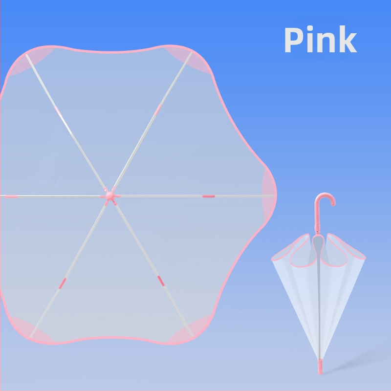 Umbrelă transparentă pentru copii, stil desen animat, cadrul cu 6 arce din fibră, mâner din plastic, închidere automată, personalizare logo