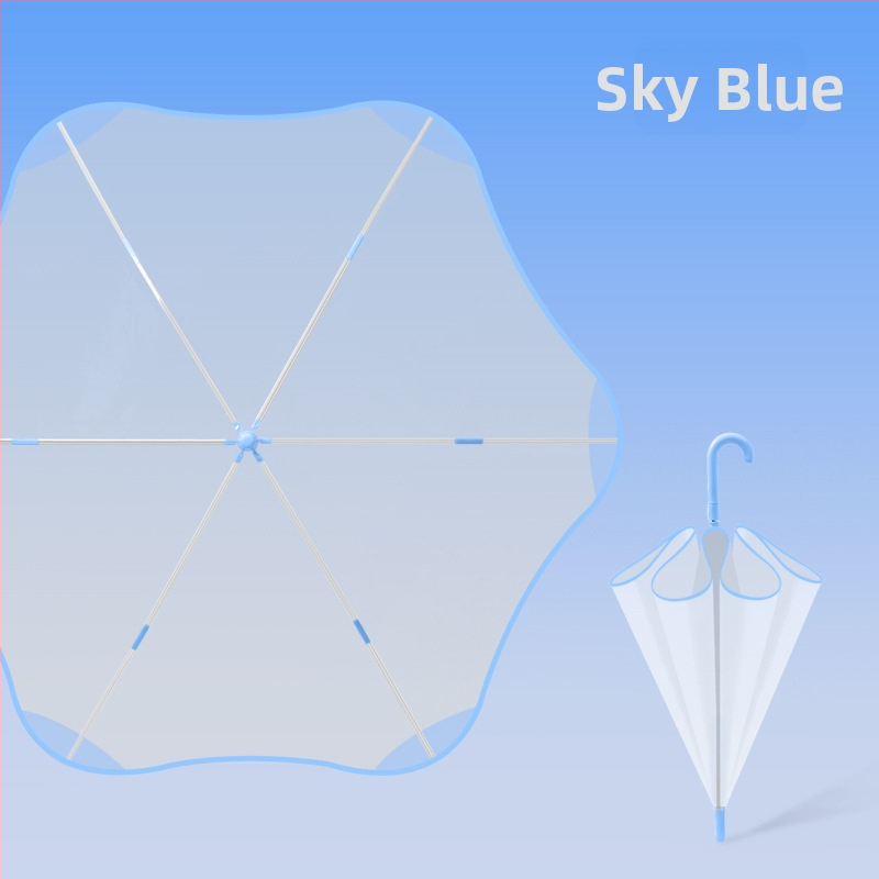 Umbrelă transparentă pentru copii, stil desen animat, cadrul cu 6 arce din fibră, mâner din plastic, închidere automată, personalizare logo