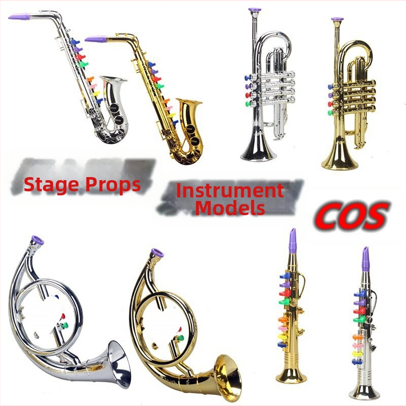 Set de instrumente muzicale pentru copii din plastic: saxofon cu opt note și corn cu patru note, pentru joacă de-a casa, vârsta 7–14 ani