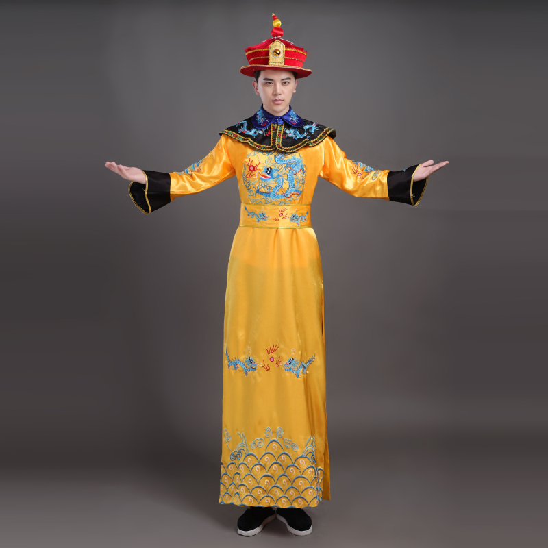 Costum de palat din dinastia Qing pentru scenă – Împărat și Împărăteasă, robe cu dragon și Phoenix, Hanfu unisex pentru scenă, satin poliester, primăvară 2023