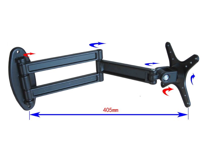Szerelhető falra TV/monitor tartó kinyújtható és forgatható karral, univerzális kompatibilitás, mechanikus működtetés