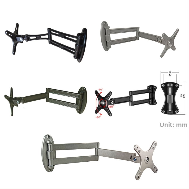 Szerelhető falra TV/monitor tartó kinyújtható és forgatható karral, univerzális kompatibilitás, mechanikus működtetés
