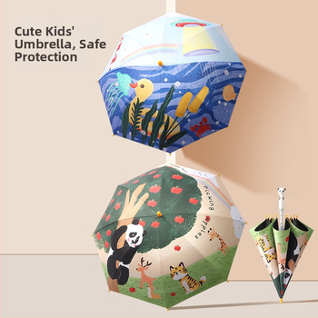 Παιδική ομπρέλα καρτούν με οκτώ ράβδους, μακρύ κοντάρι, ύφασμα με επικάλυψη βινυλίου, σιδερένιος άξονας, με προσαρμοσμένο λογότυπο