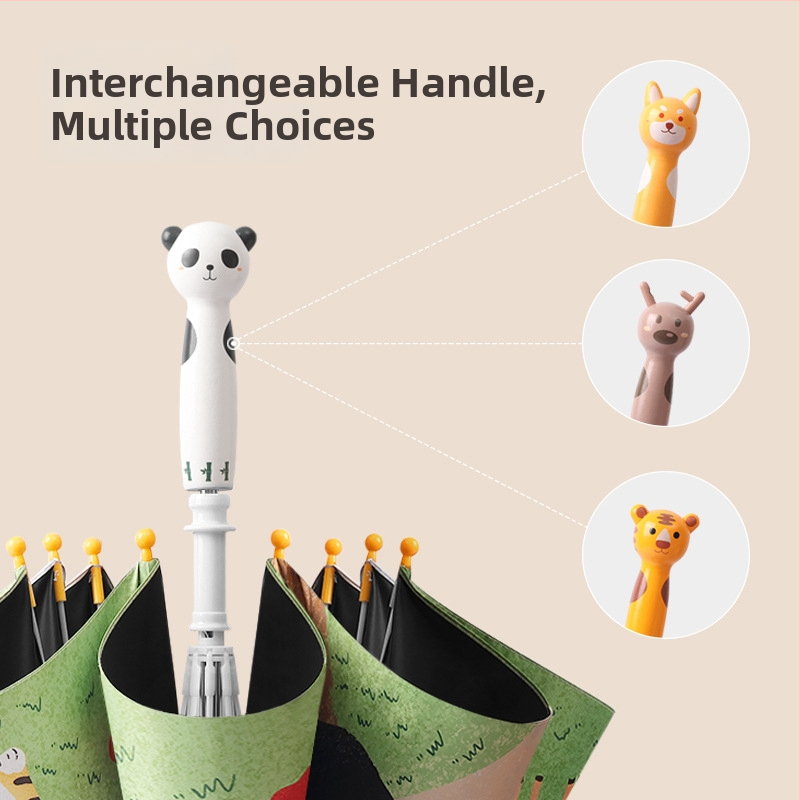 Παιδική ομπρέλα καρτούν με οκτώ ράβδους, μακρύ κοντάρι, ύφασμα με επικάλυψη βινυλίου, σιδερένιος άξονας, με προσαρμοσμένο λογότυπο