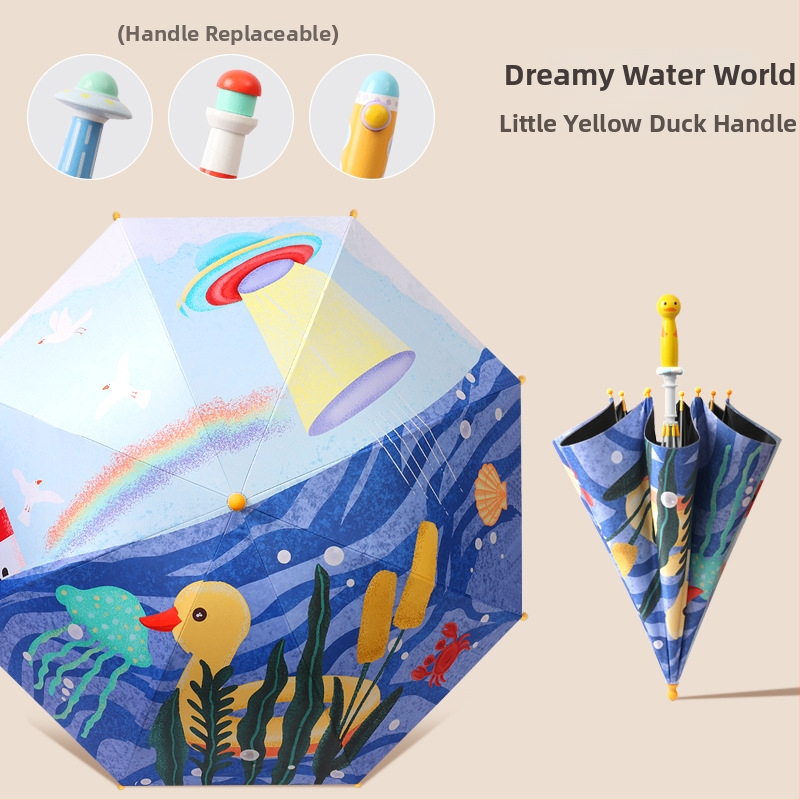 Παιδική ομπρέλα καρτούν με οκτώ ράβδους, μακρύ κοντάρι, ύφασμα με επικάλυψη βινυλίου, σιδερένιος άξονας, με προσαρμοσμένο λογότυπο