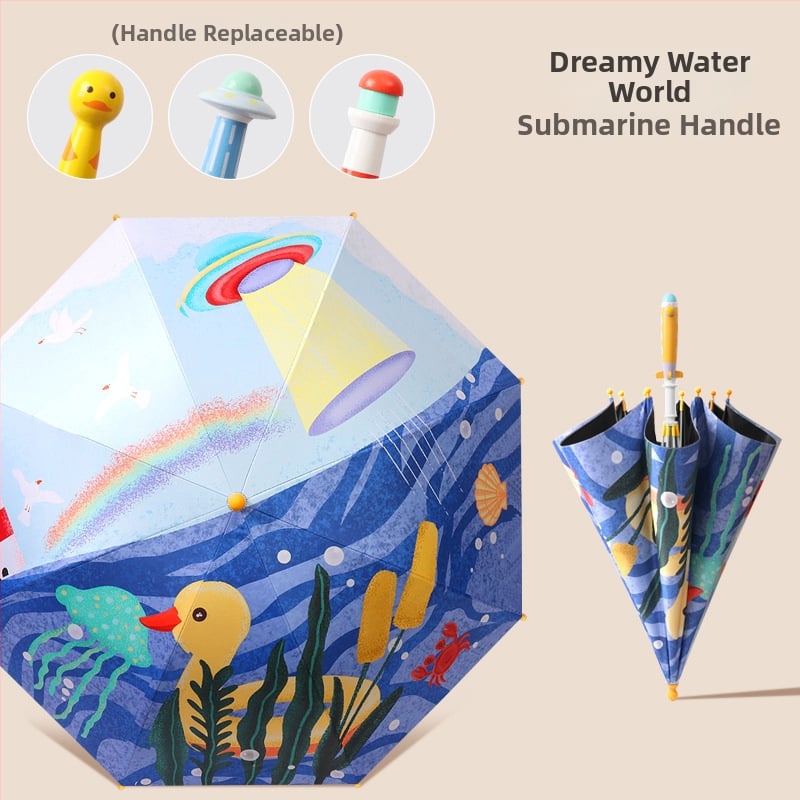 Παιδική ομπρέλα καρτούν με οκτώ ράβδους, μακρύ κοντάρι, ύφασμα με επικάλυψη βινυλίου, σιδερένιος άξονας, με προσαρμοσμένο λογότυπο