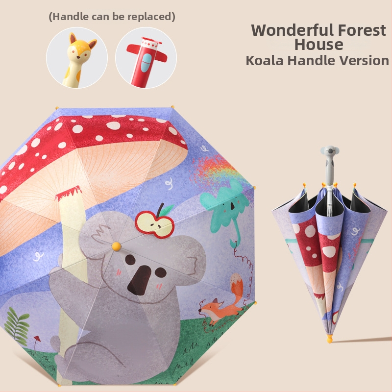 Παιδική ομπρέλα καρτούν με οκτώ ράβδους, μακρύ κοντάρι, ύφασμα με επικάλυψη βινυλίου, σιδερένιος άξονας, με προσαρμοσμένο λογότυπο