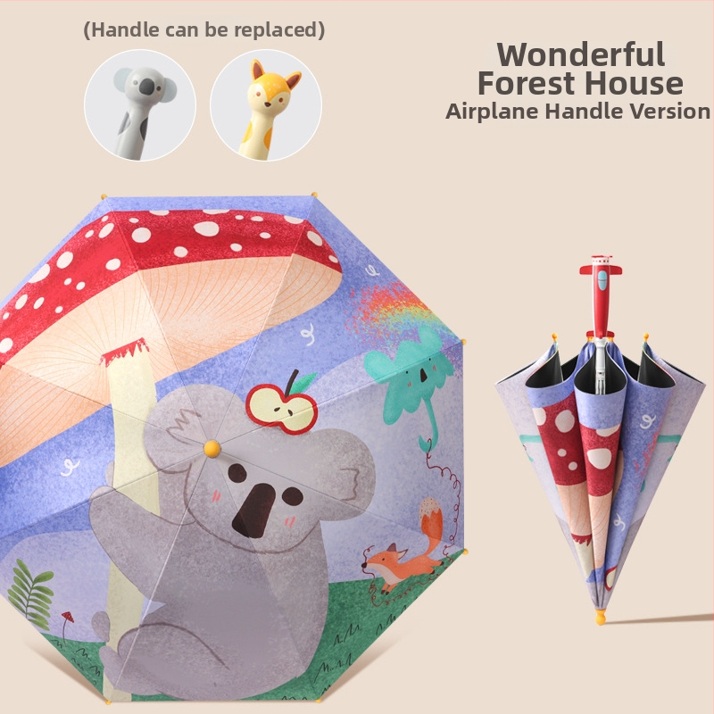 Παιδική ομπρέλα καρτούν με οκτώ ράβδους, μακρύ κοντάρι, ύφασμα με επικάλυψη βινυλίου, σιδερένιος άξονας, με προσαρμοσμένο λογότυπο