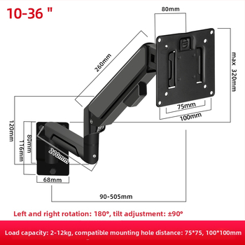 Ipari szintű univerzális falra szerelhető monitorkar teleszkópos hosszabbítással, teherbírás 5–10 kg