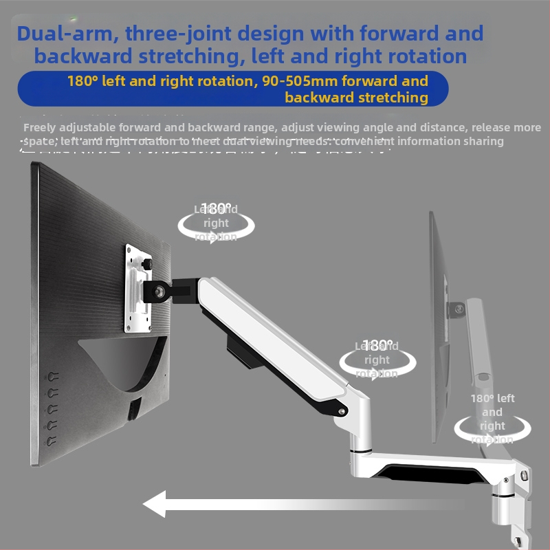 Ipari szintű univerzális falra szerelhető monitorkar teleszkópos hosszabbítással, teherbírás 5–10 kg