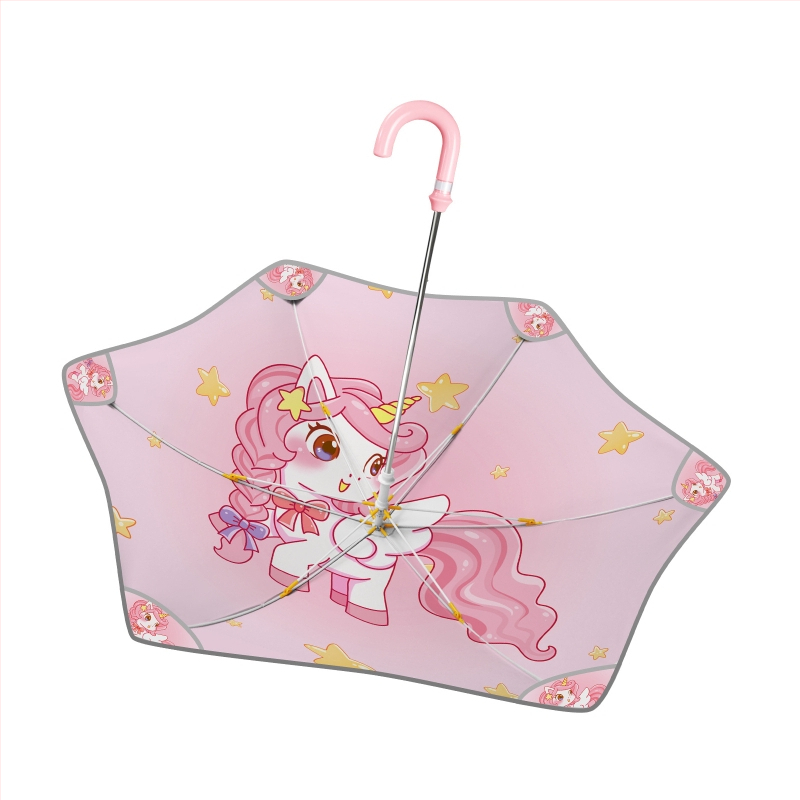 Παιδική ομπρέλα με διπλό κάλυμμα, χαριτωμένος σχεδιασμός με κινούμενα σχέδια, μακριά λαβή, χειροκίνητο άνοιγμα, μεταλλικός σκελετός με 6 ραβδώσεις, δυνατότητα λογότυπου