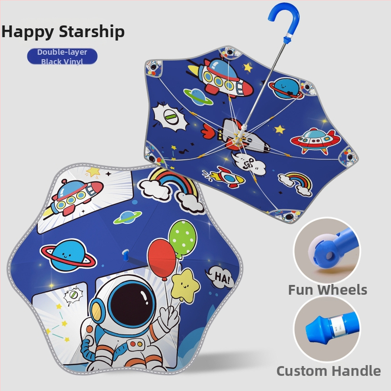 Παιδική ομπρέλα με διπλό κάλυμμα, χαριτωμένος σχεδιασμός με κινούμενα σχέδια, μακριά λαβή, χειροκίνητο άνοιγμα, μεταλλικός σκελετός με 6 ραβδώσεις, δυνατότητα λογότυπου