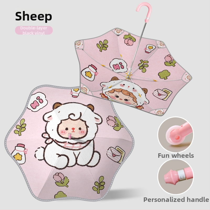 Παιδική ομπρέλα με διπλό κάλυμμα, χαριτωμένος σχεδιασμός με κινούμενα σχέδια, μακριά λαβή, χειροκίνητο άνοιγμα, μεταλλικός σκελετός με 6 ραβδώσεις, δυνατότητα λογότυπου