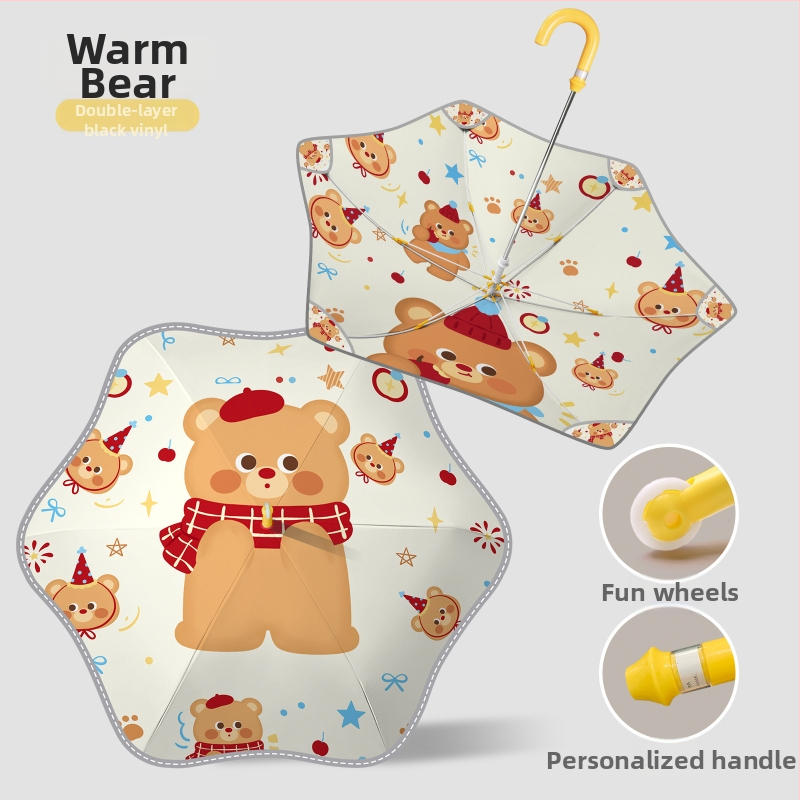 Παιδική ομπρέλα με διπλό κάλυμμα, χαριτωμένος σχεδιασμός με κινούμενα σχέδια, μακριά λαβή, χειροκίνητο άνοιγμα, μεταλλικός σκελετός με 6 ραβδώσεις, δυνατότητα λογότυπου