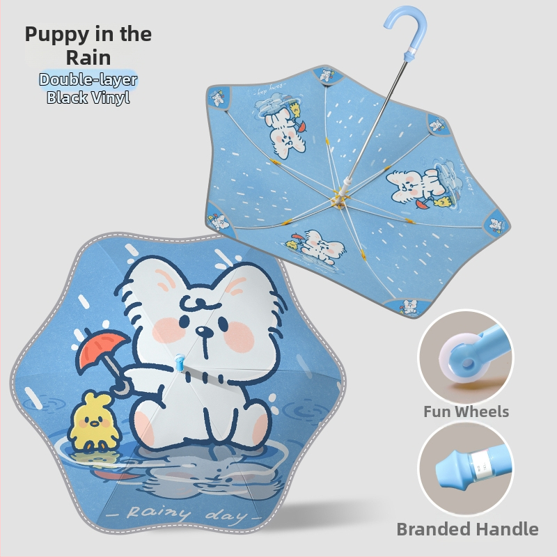 Παιδική ομπρέλα με διπλό κάλυμμα, χαριτωμένος σχεδιασμός με κινούμενα σχέδια, μακριά λαβή, χειροκίνητο άνοιγμα, μεταλλικός σκελετός με 6 ραβδώσεις, δυνατότητα λογότυπου