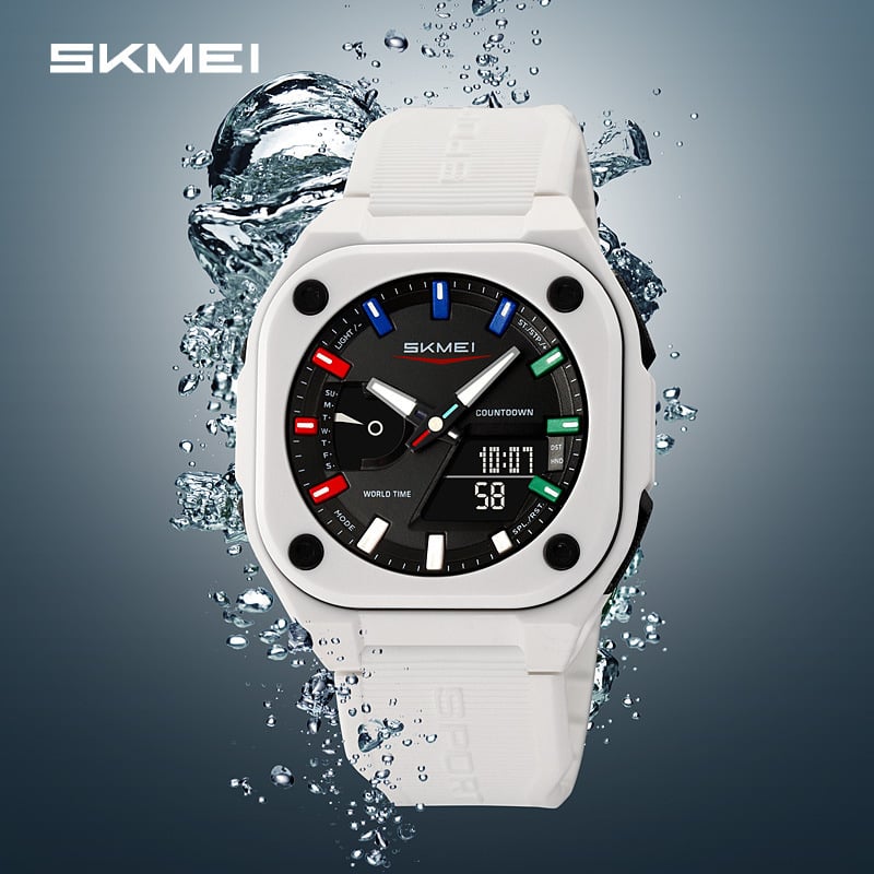 Skmei Moment Beauty Unisex sportski elektronički sat s analogno-digitalnim zaslonom, vodootporan do 50 m, svjetsko vrijeme, štoperica, datum