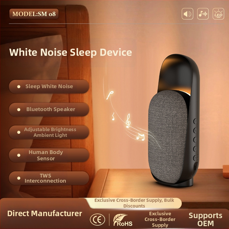 Bluetooth zvučnik s TWS, zidnim nosačem i daljinskim upravljačem, uređaj za bijeli šum za spavanje i noćno svjetlo s detekcijom pokreta; Bluetooth 5.3, 100 Hz–20 kHz, SNR ≥95 dB, ugrađena baterija 2000–4000 mAh, snaga 15 W