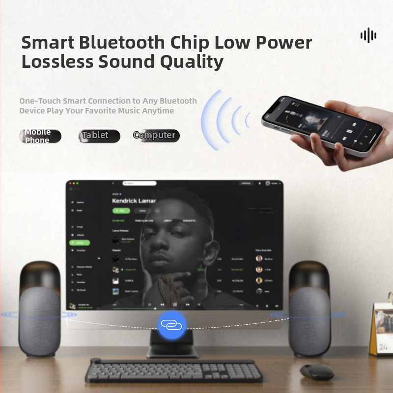 Bluetooth zvučnik s TWS, zidnim nosačem i daljinskim upravljačem, uređaj za bijeli šum za spavanje i noćno svjetlo s detekcijom pokreta; Bluetooth 5.3, 100 Hz–20 kHz, SNR ≥95 dB, ugrađena baterija 2000–4000 mAh, snaga 15 W