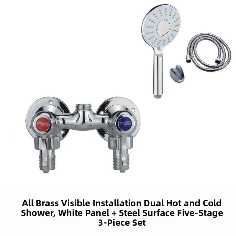 Sprchový miešadlo z celého medi, dvojité ovládanie, nástenná montáž, model 100022, moderný minimalistický štýl