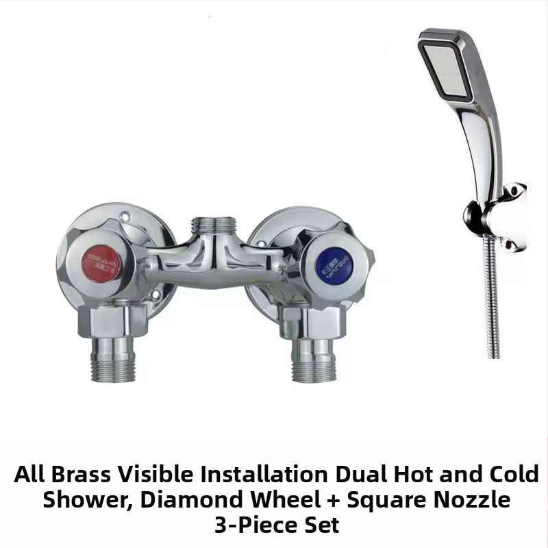 Sprchový miešadlo z celého medi, dvojité ovládanie, nástenná montáž, model 100022, moderný minimalistický štýl