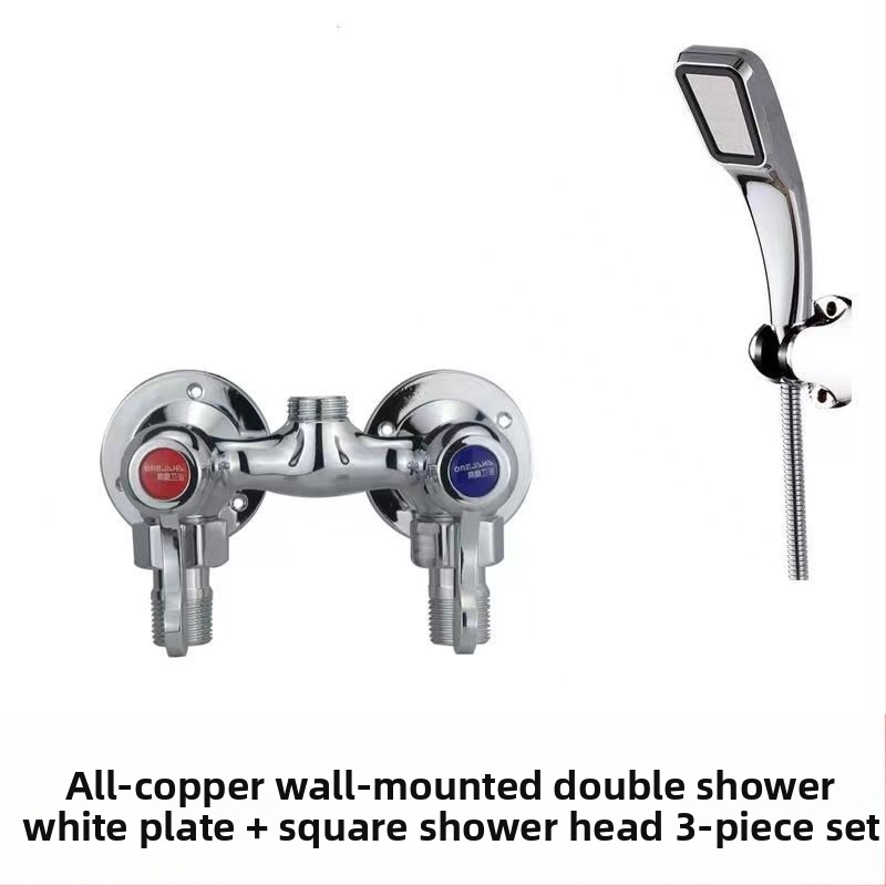 Sprchový miešadlo z celého medi, dvojité ovládanie, nástenná montáž, model 100022, moderný minimalistický štýl