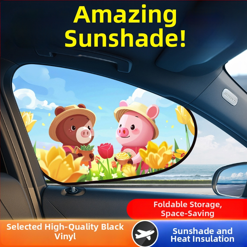 Parasolar auto din PVC pentru fereastra, Mairich, montaj cu autocolant static, stil desen animat, pentru ferestrele mașinii