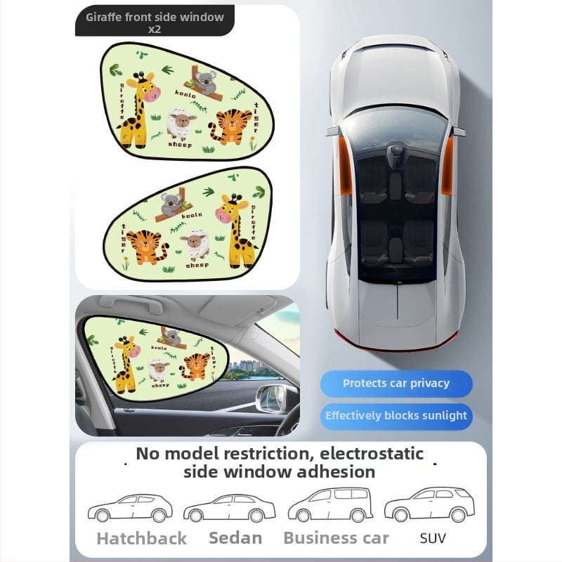 Parasolar auto din PVC pentru fereastra, Mairich, montaj cu autocolant static, stil desen animat, pentru ferestrele mașinii
