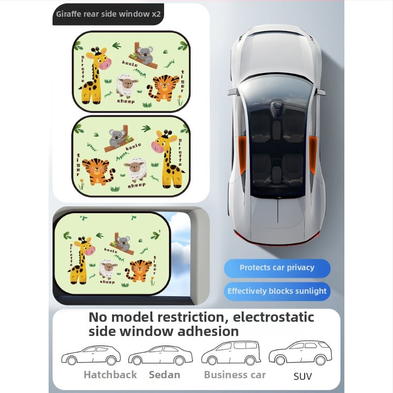 Parasolar auto din PVC pentru fereastra, Mairich, montaj cu autocolant static, stil desen animat, pentru ferestrele mașinii