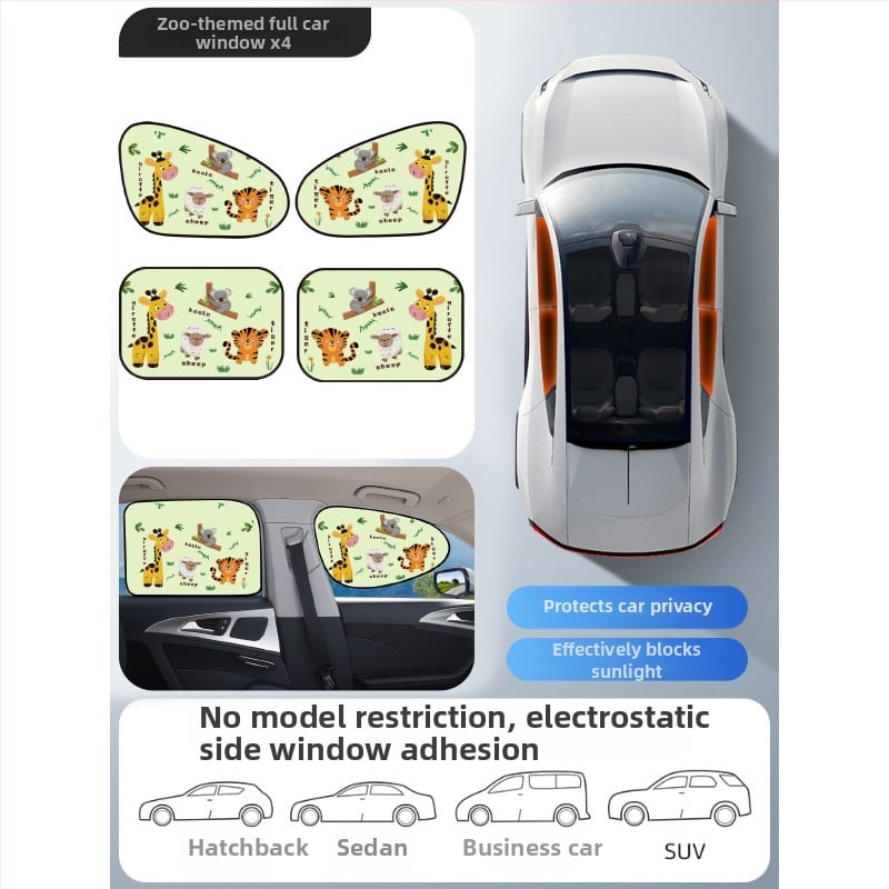 Parasolar auto din PVC pentru fereastra, Mairich, montaj cu autocolant static, stil desen animat, pentru ferestrele mașinii