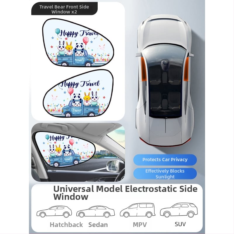 Parasolar auto din PVC pentru fereastra, Mairich, montaj cu autocolant static, stil desen animat, pentru ferestrele mașinii