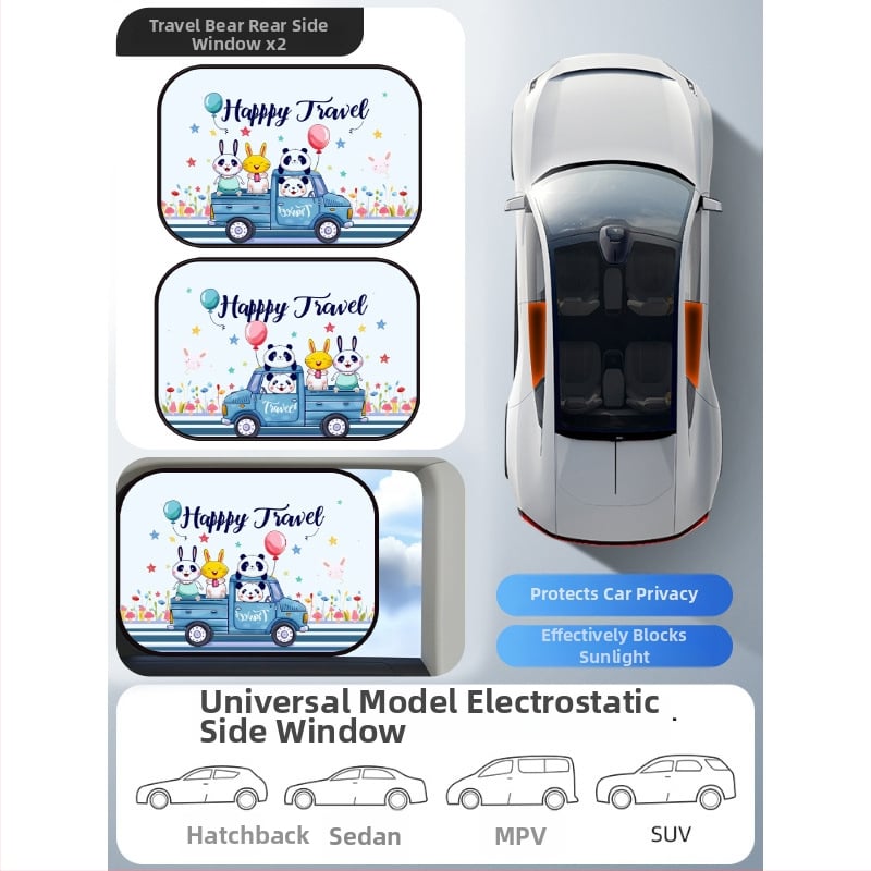 Parasolar auto din PVC pentru fereastra, Mairich, montaj cu autocolant static, stil desen animat, pentru ferestrele mașinii