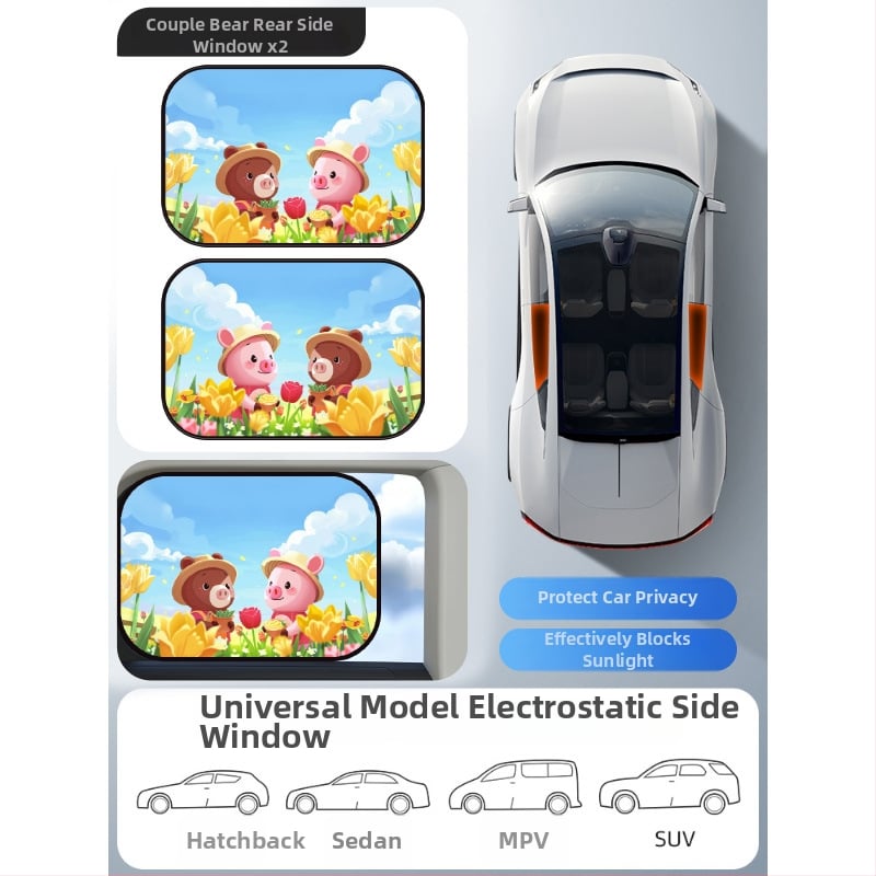 Parasolar auto din PVC pentru fereastra, Mairich, montaj cu autocolant static, stil desen animat, pentru ferestrele mașinii