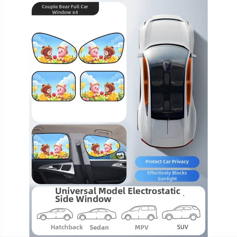 Parasolar auto din PVC pentru fereastra, Mairich, montaj cu autocolant static, stil desen animat, pentru ferestrele mașinii