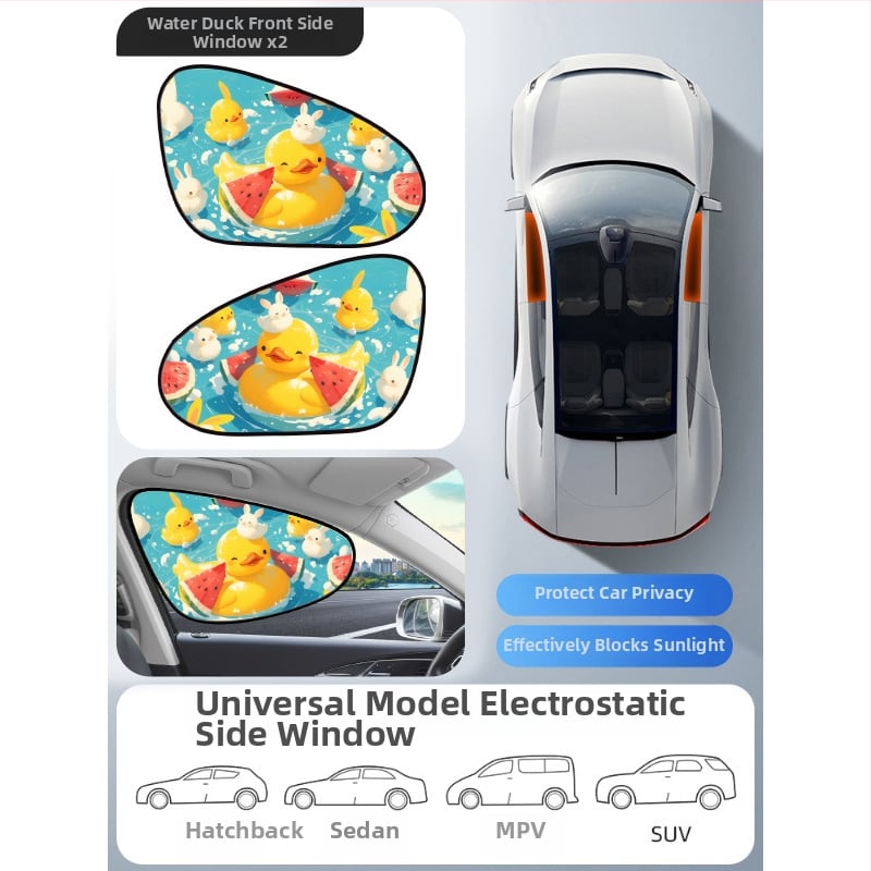 Parasolar auto din PVC pentru fereastra, Mairich, montaj cu autocolant static, stil desen animat, pentru ferestrele mașinii