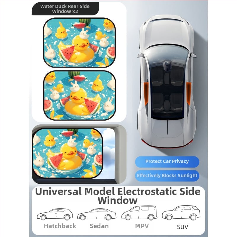 Parasolar auto din PVC pentru fereastra, Mairich, montaj cu autocolant static, stil desen animat, pentru ferestrele mașinii