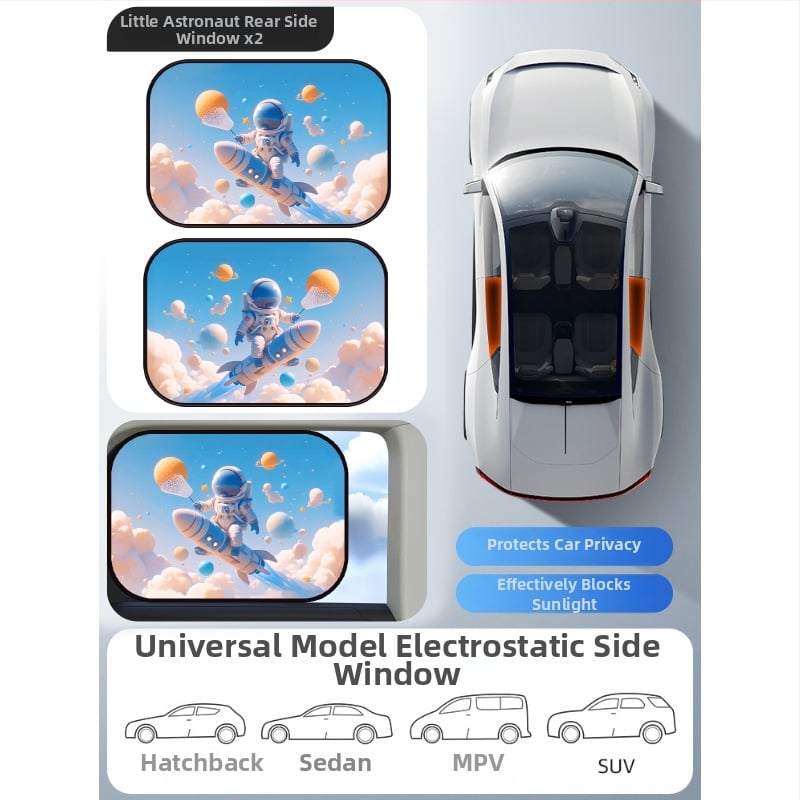 Parasolar auto din PVC pentru fereastra, Mairich, montaj cu autocolant static, stil desen animat, pentru ferestrele mașinii